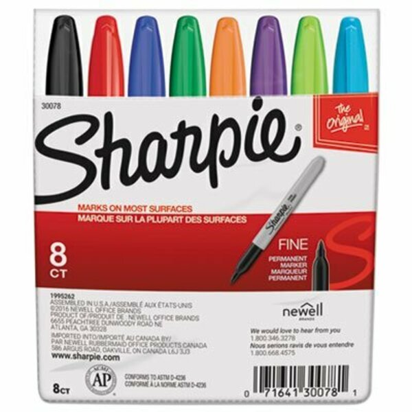 Dymo Sharpie, FINE TIP PERMANENT MARKER, ASSORTED COLORS, 8 Pieces 30078